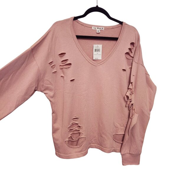 Say What Light Mauve Pink Distressed Lightweight Sweatshirt Top Size 2X - Picture 3 of 9